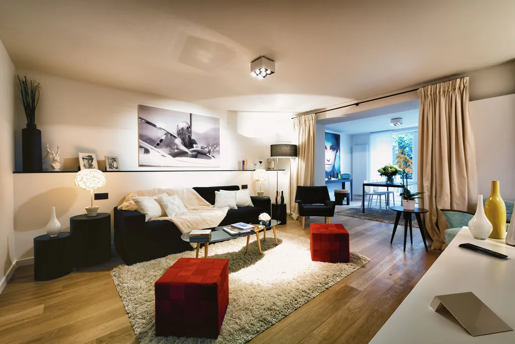 Open-plan living room at Amazone 1, furnished apartment in Brussels