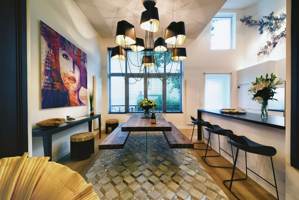 Salle à manger et cuisine d’Amazone 2, appartement meublé à Bruxelles