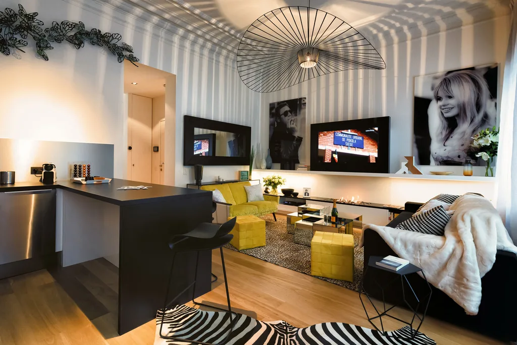 Open-plan living and kitchen area at Amazone 3, furnished apartment in Brussels