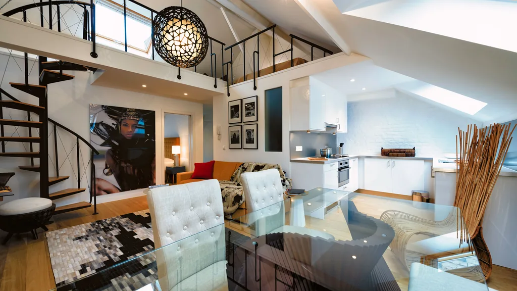 Open-plan living room at Paul Lauters 5, furnished apartment in Brussels